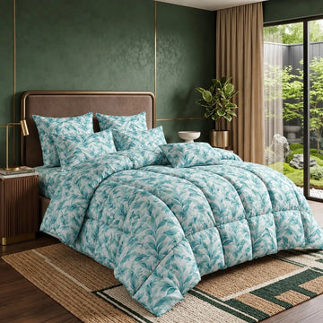 Azure Leaves Comforter Set - 8pcs