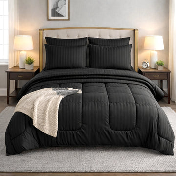 BLACK stripe Comforter Set- 8 Pcs