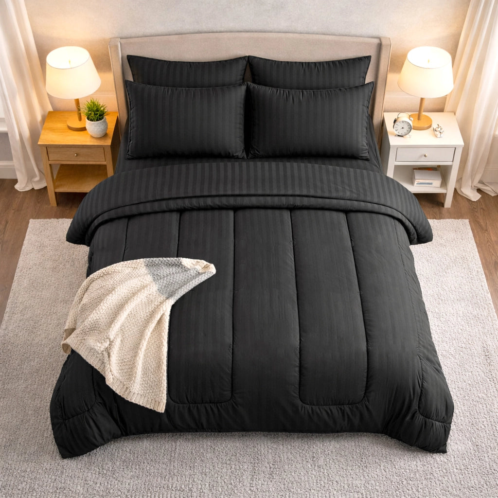 BLACK stripe Comforter Set- 8 Pcs