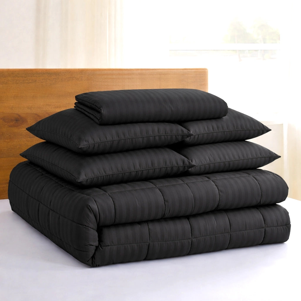 BLACK stripe Comforter Set- 8 Pcs