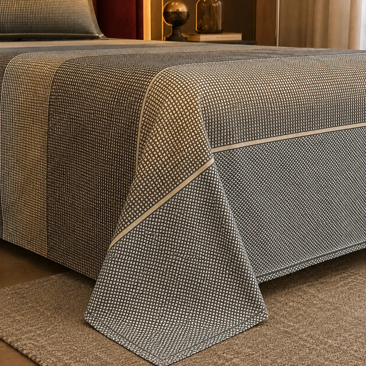 Classic Grid Luxury Satin Bedsheet