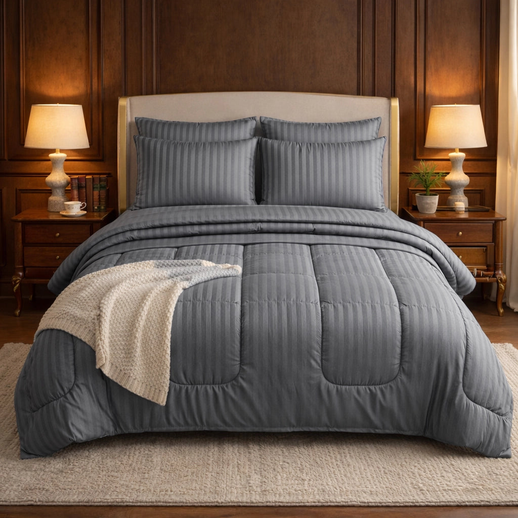 BLACK stripe Comforter Set- 8 Pcs