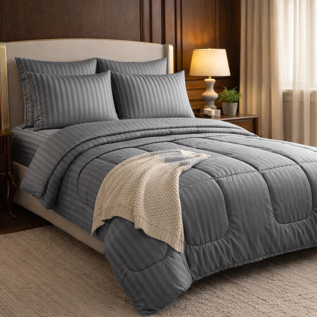 BLACK stripe Comforter Set- 8 Pcs