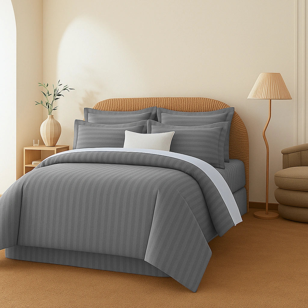 Grey Stripes Duvet Cover Set 6PCS