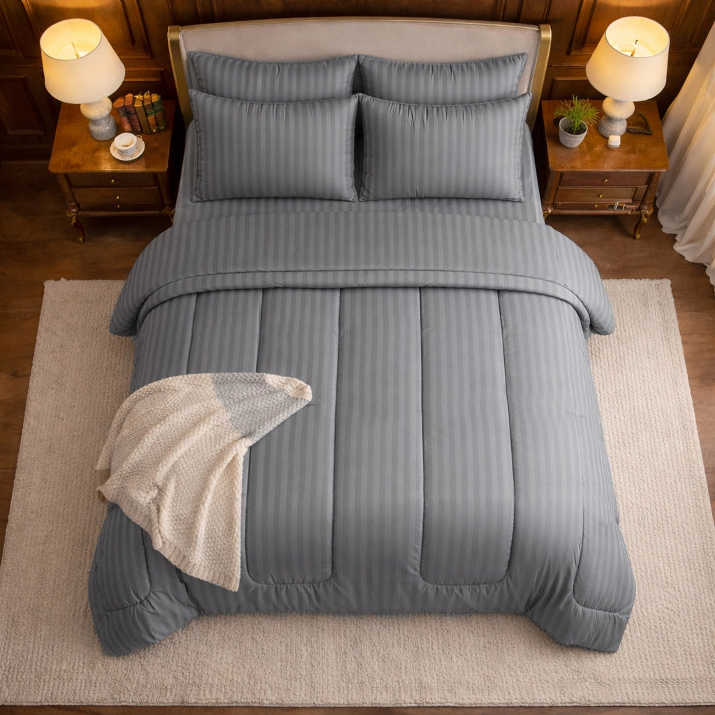 BLACK stripe Comforter Set- 8 Pcs