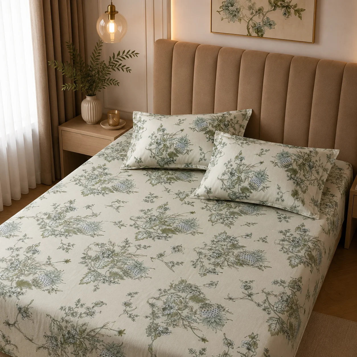 Ivory Garden Luxury Satin Bedsheet