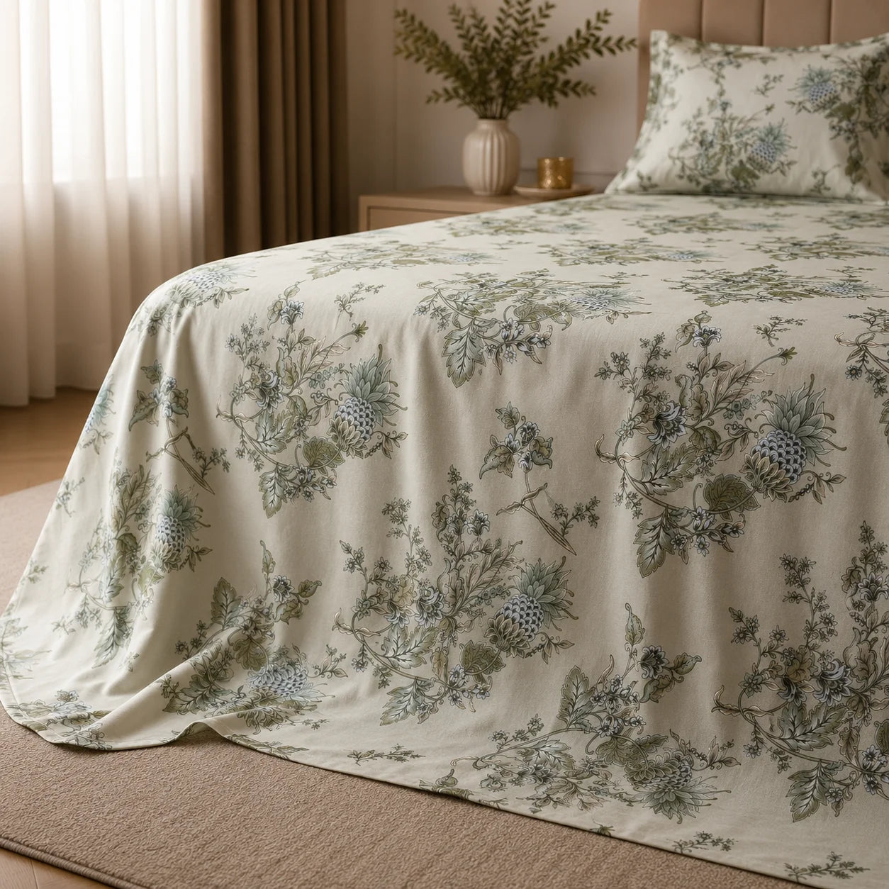 Ivory Garden Luxury Satin Bedsheet