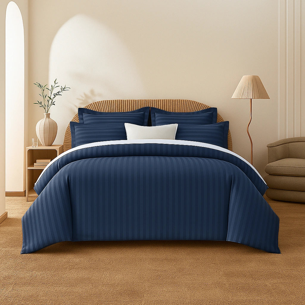 Navy Stripes Duvet Cover Set 6PCS
