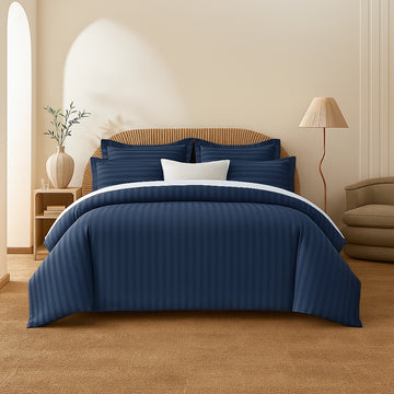 Navy Stripes Duvet Cover Set 6PCS
