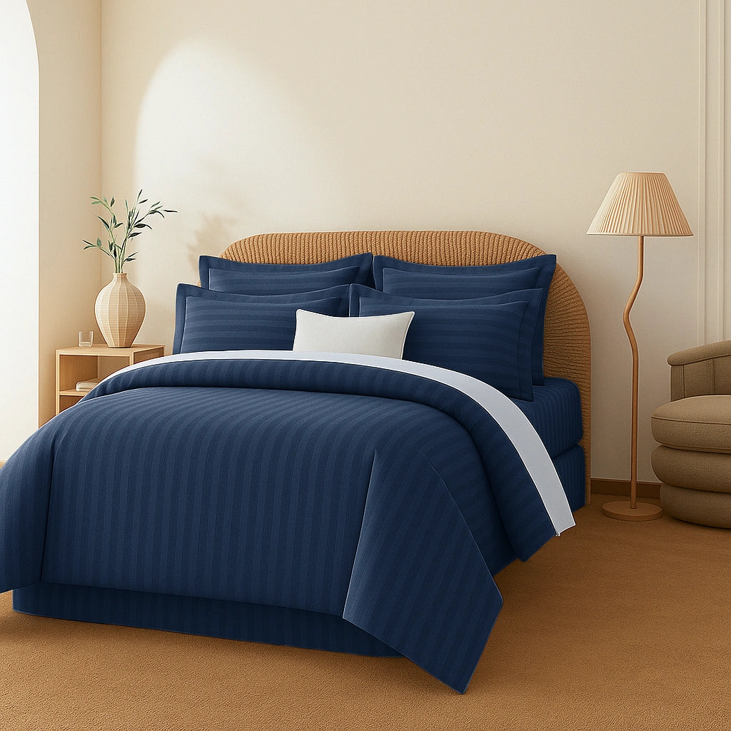 Navy Stripes Duvet Cover Set 6PCS