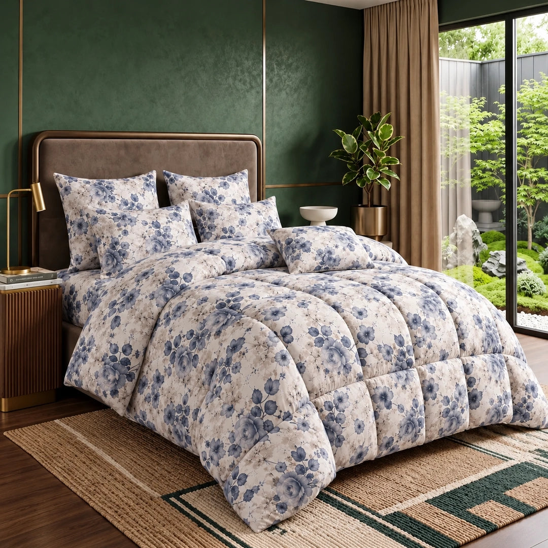 Smoky Blue Comforter Set - 8pcs