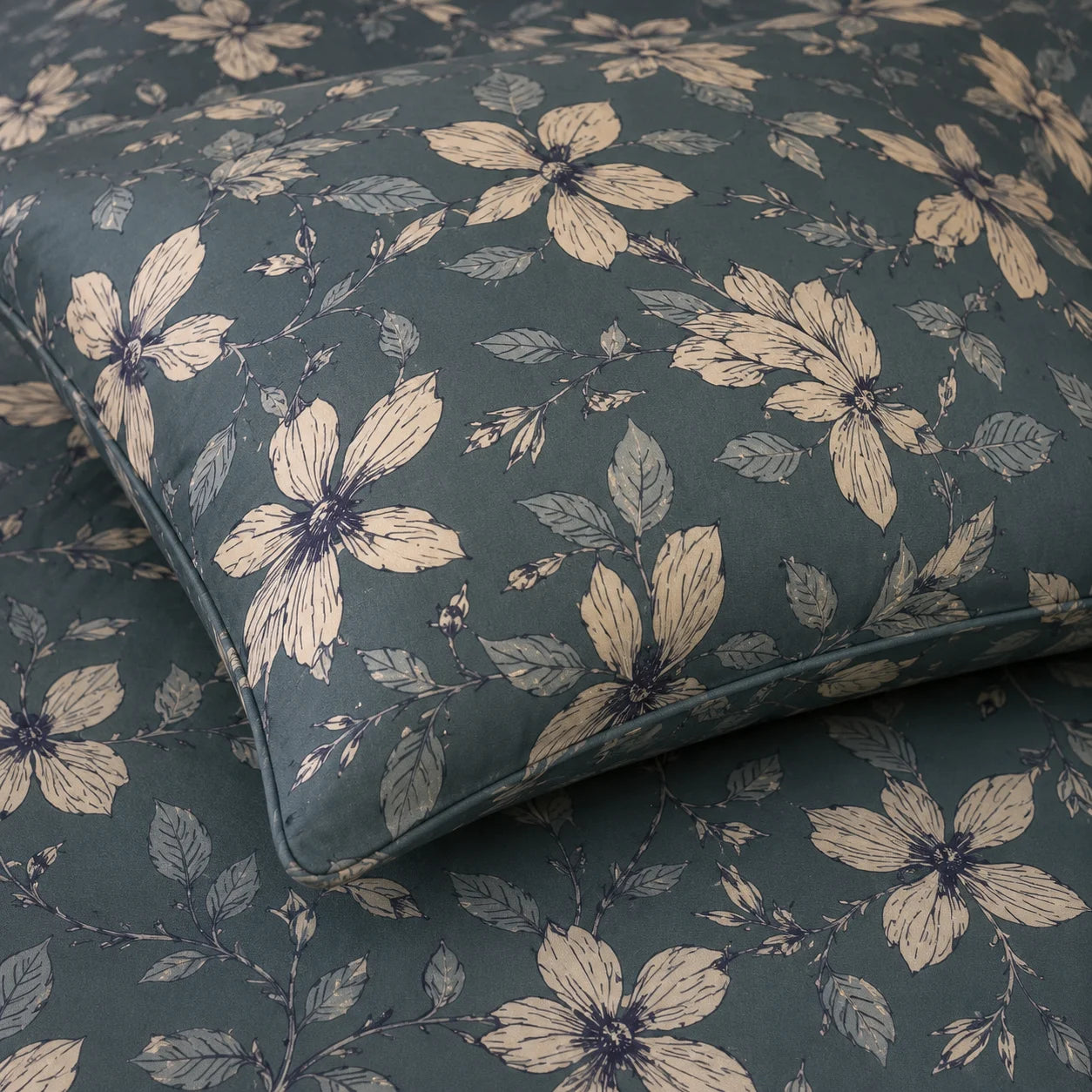 Teal Blossom Luxury Satin Bedsheet