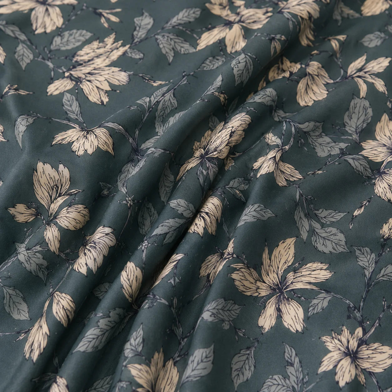 Teal Blossom Luxury Satin Bedsheet