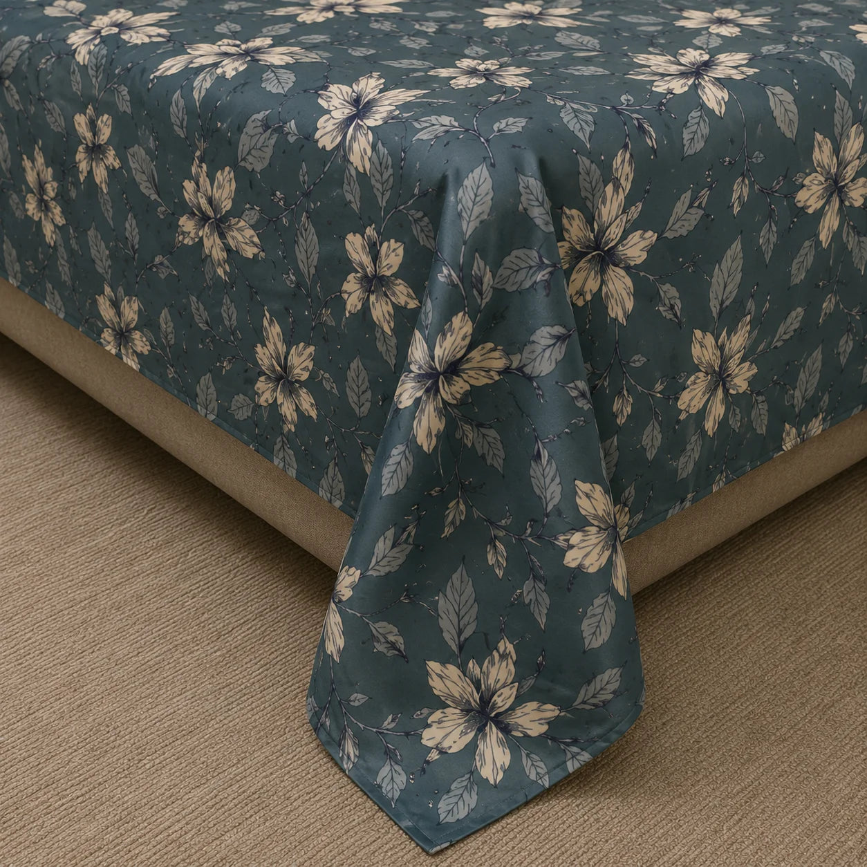 Teal Blossom Luxury Satin Bedsheet